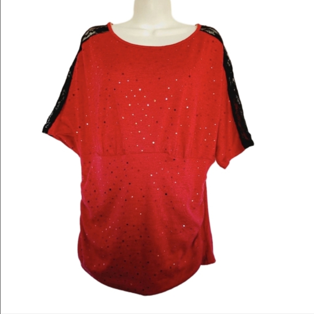 Vintage Alyx womensTop 2X Red Black sparkle sequin fancy nightlife Y2K  blouse